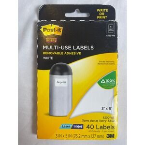 Post-it Super Sticky Multi-Use Labels 3x5 White Removable 40 Labels 6200-WS